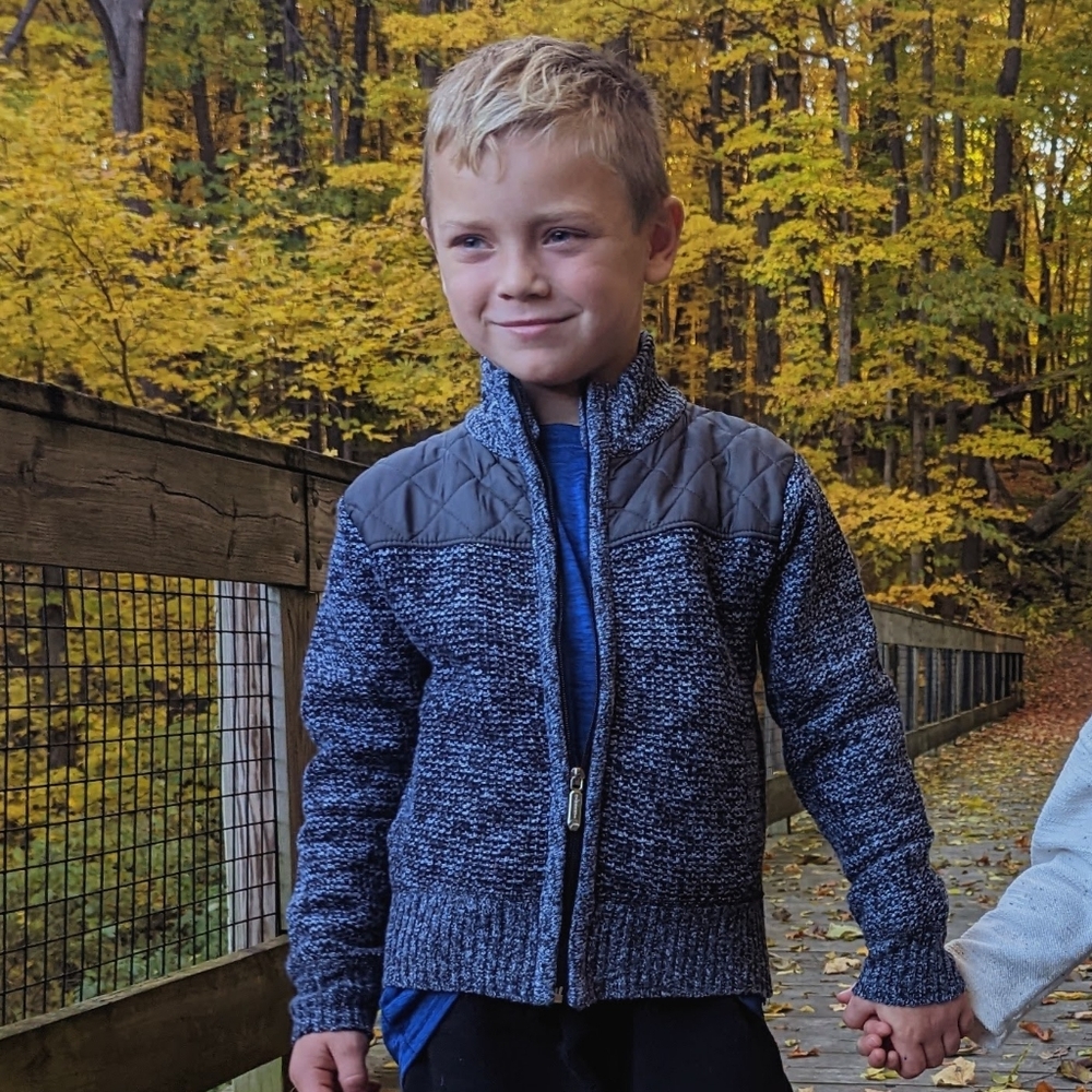 Boys Gray Sweater with Quilted Detail